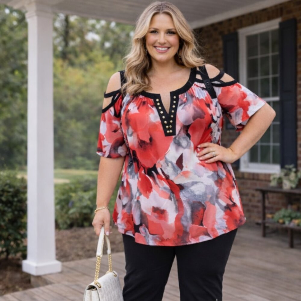 Outfit Potential: Chic Women's Floral Blouse in Red and Black | BB-Dsst0126 - Picture 1 of 5